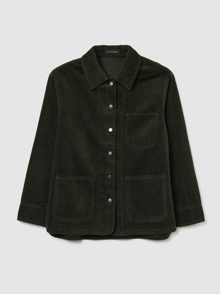 Green pure cotton regular fit corduroy shirt_4