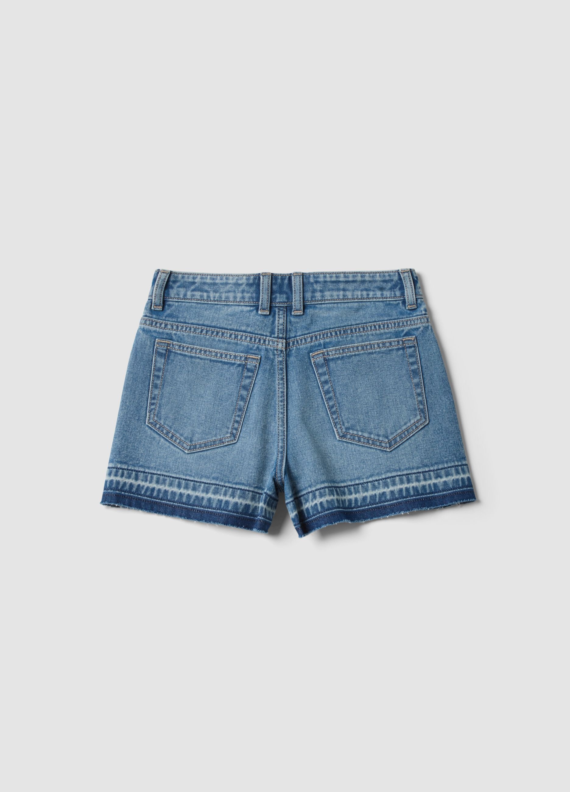 Blue pure cotton denim shorts for girls, straight fit