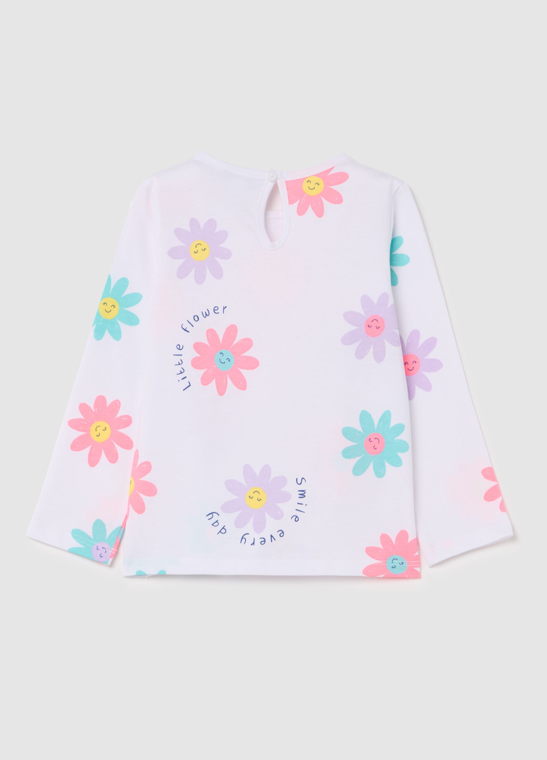 T-shirt maniche lunghe con stampa fiori 