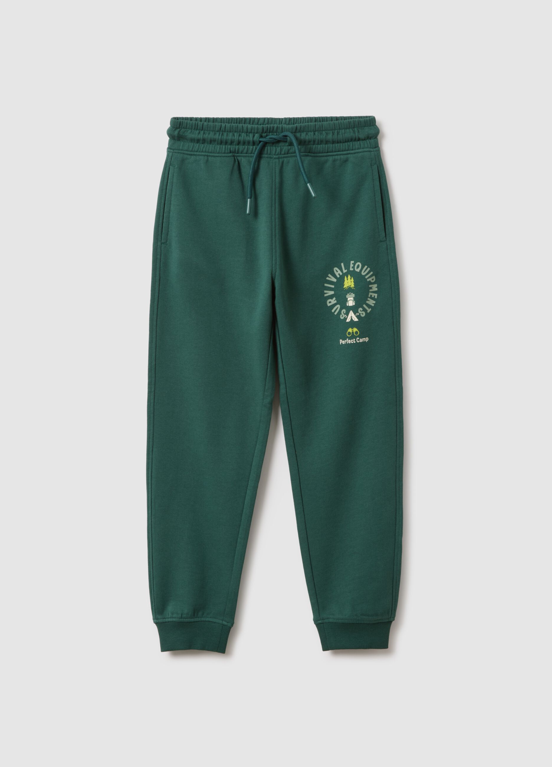 Children's regular fit green pure cotton joggers