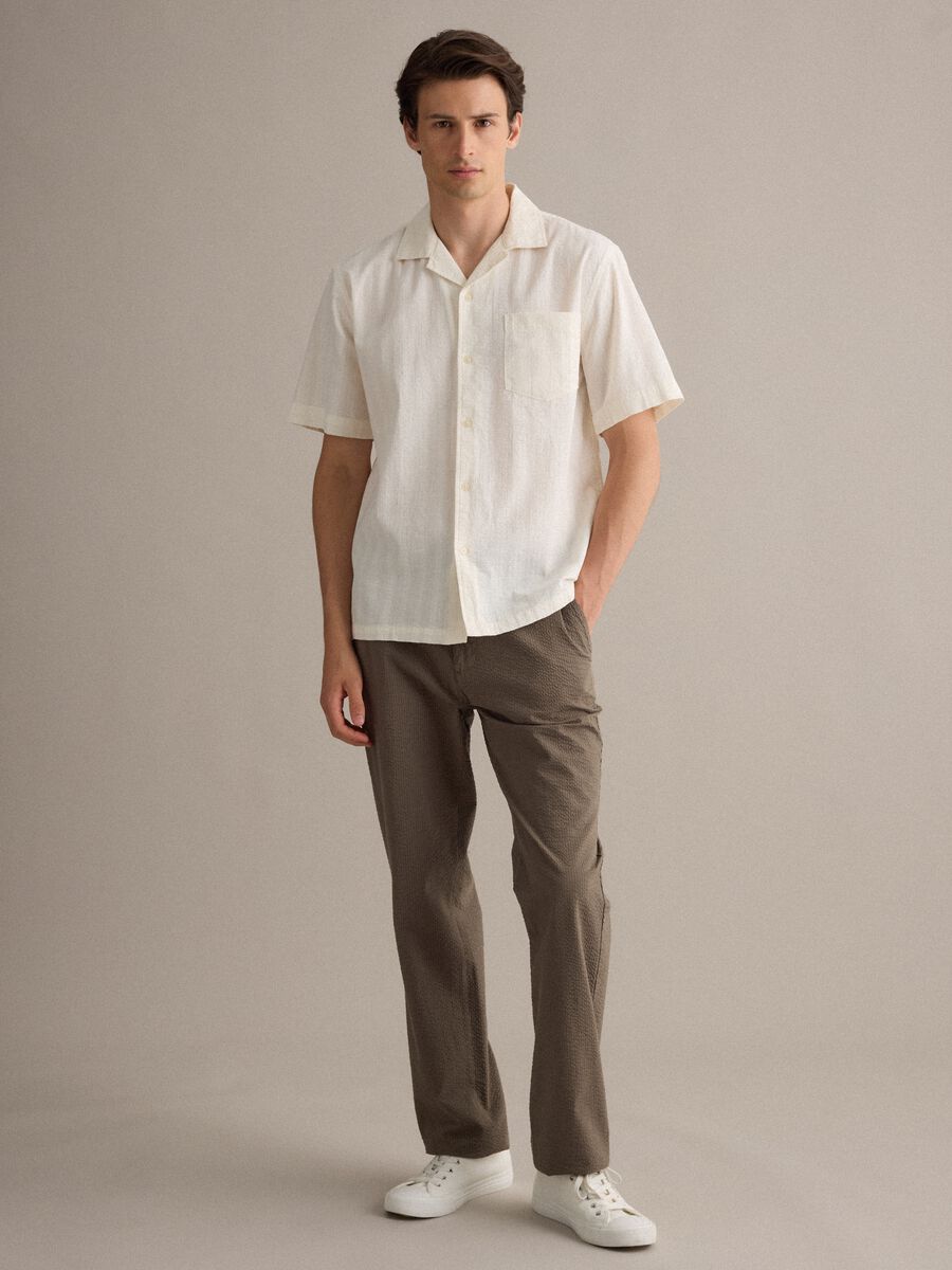 White pure organic cotton bowling-collar shirt, regular fit_1