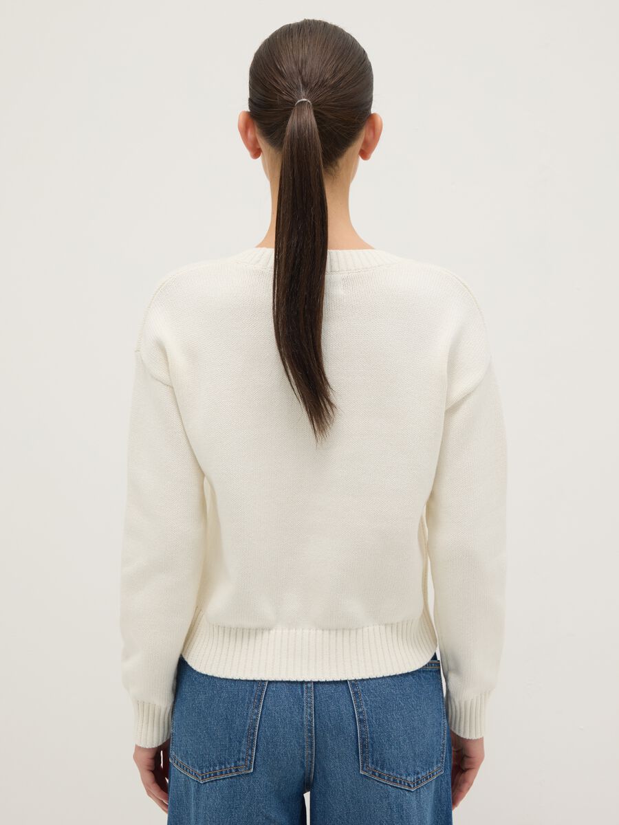 Regular fit white cotton blend pullover_1