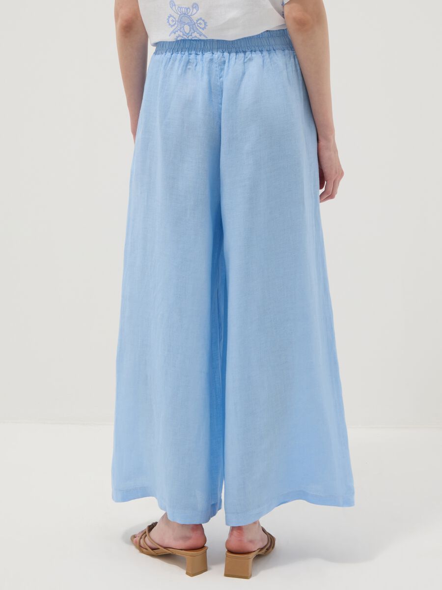 Pantaloni azzurri in puro lino a gamba ampia regular fit_2