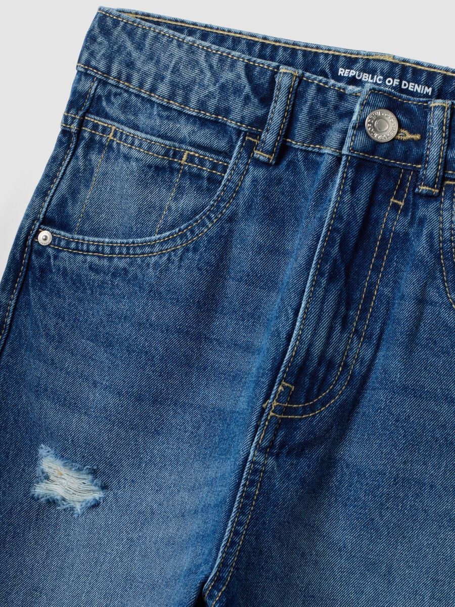 Blue baggy pure cotton ripped jeans for boys_1