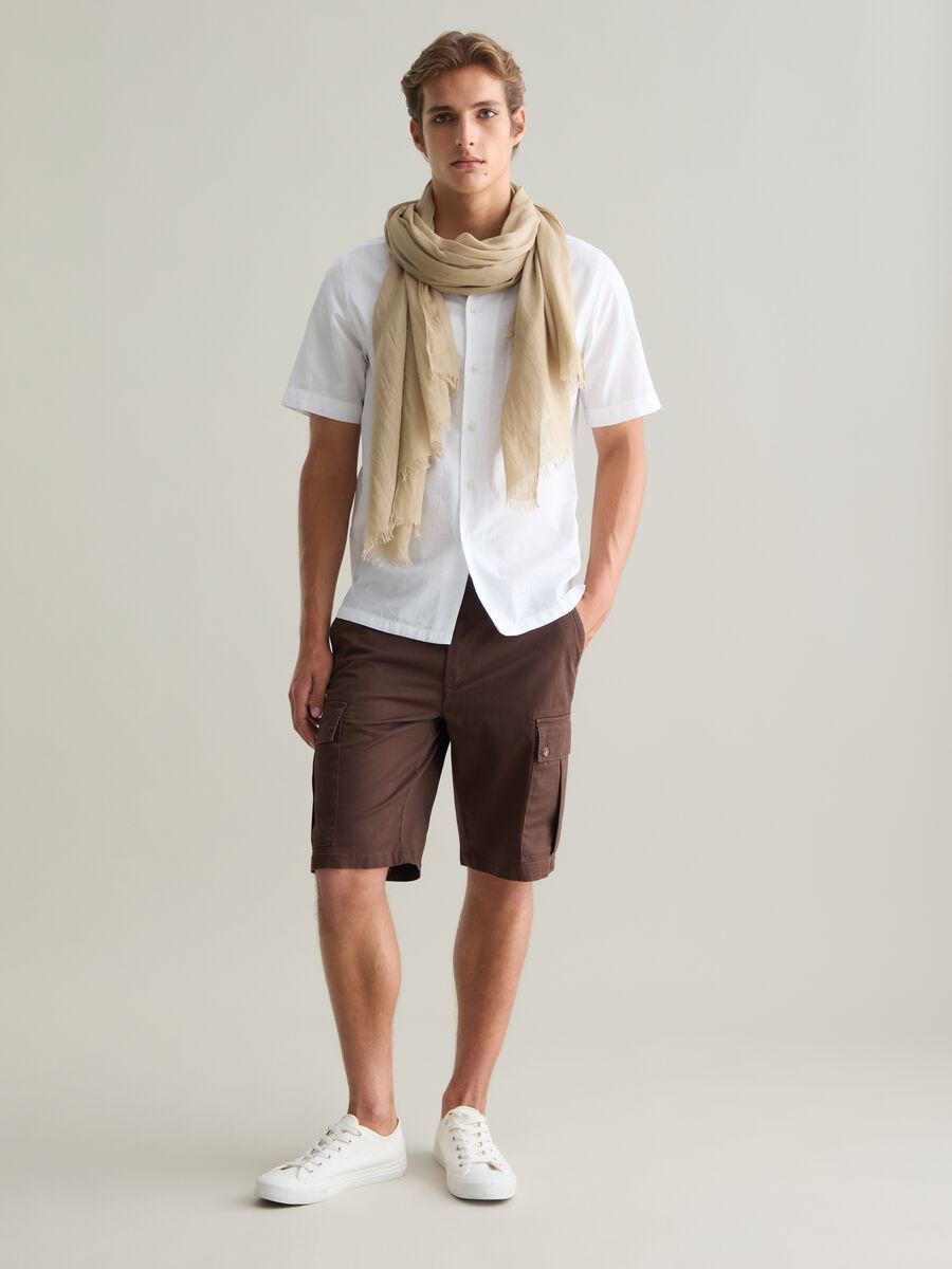 Sciarpa da uomo in puro cotone beige con frange_3