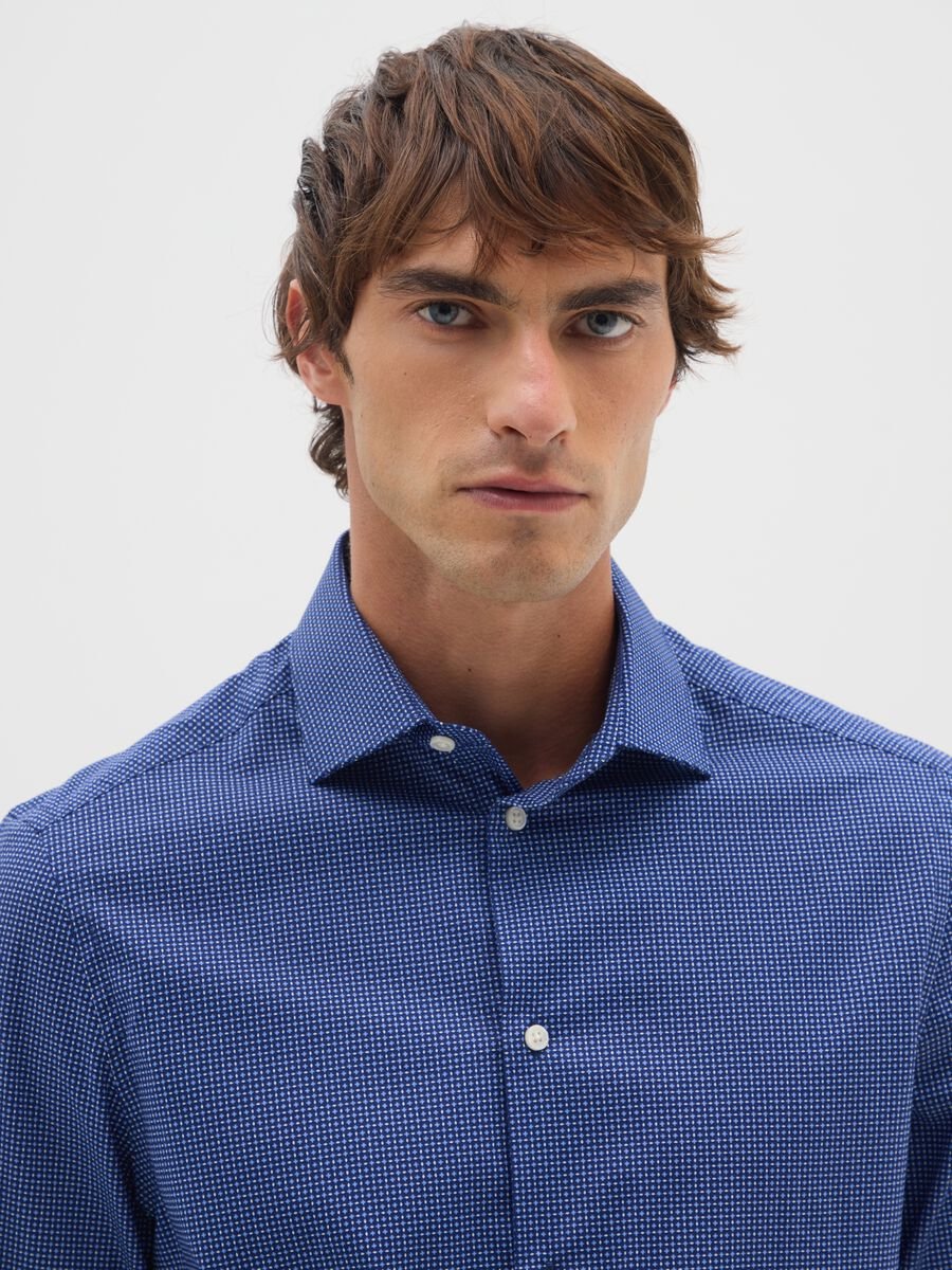 Blue Poplin Stretch Cotton Blend Shirt_1