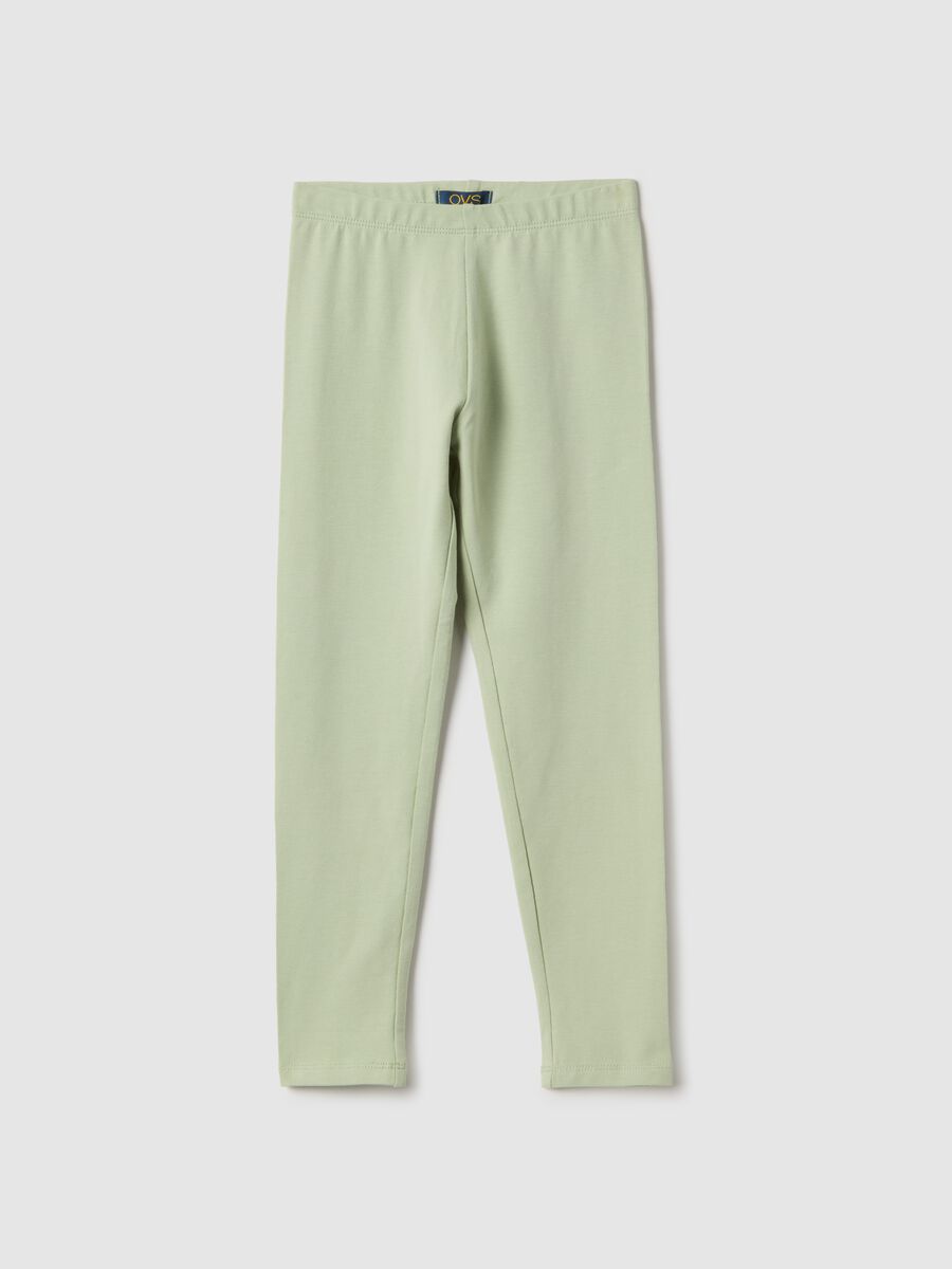 Girls' Slim Fit Green Stretch Cotton Leggings_0