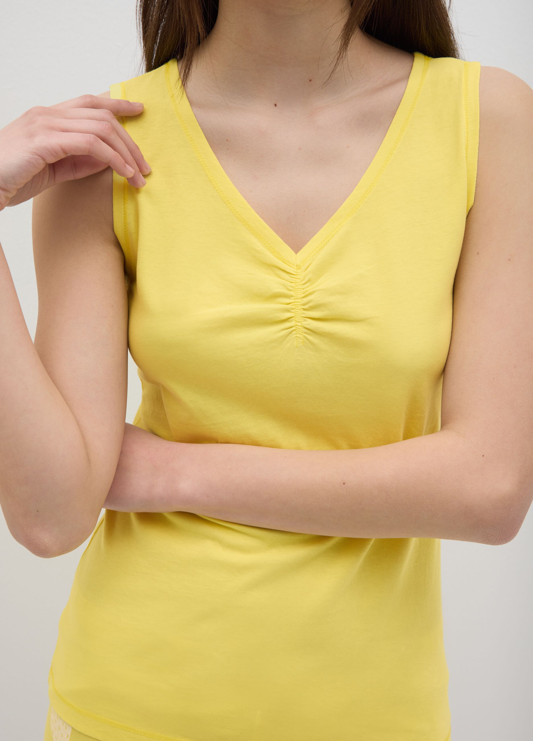 Women's yellow pure cotton tank top regular fit