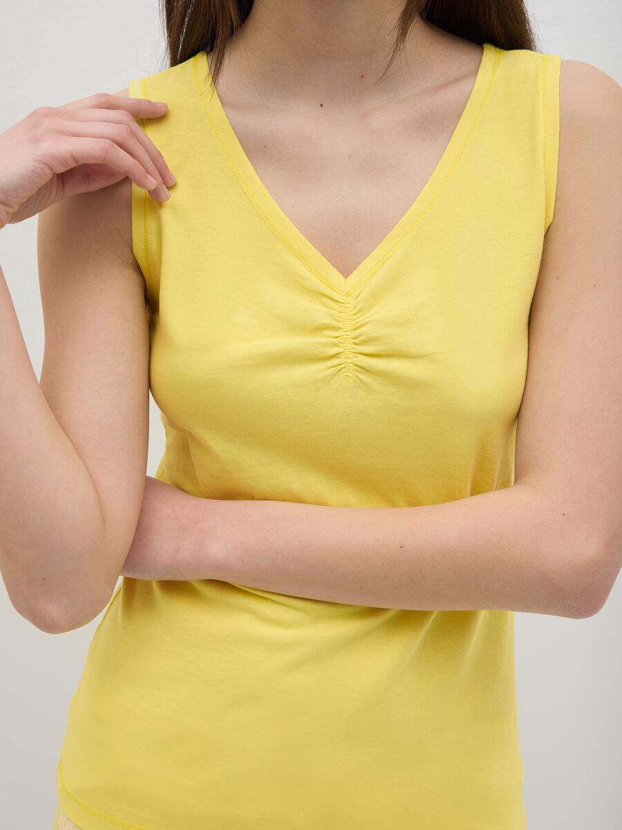 Women's yellow pure cotton tank top regular fit_3