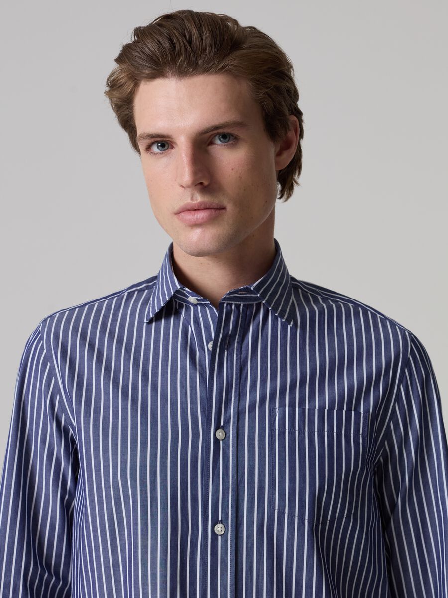 Striped poplin shirt with pocket_1
