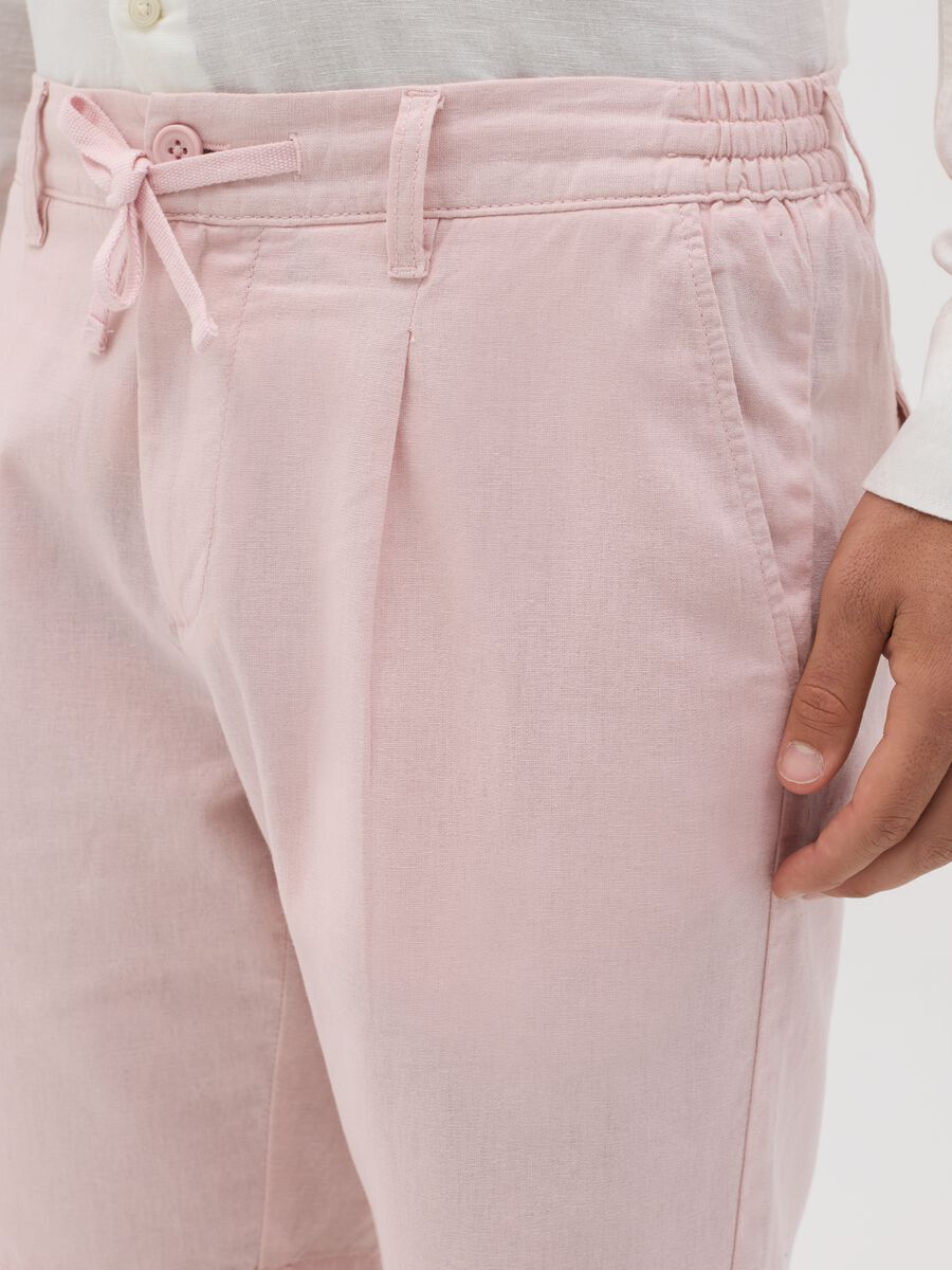 Men’s pink cotton and linen regular-fit shorts_3