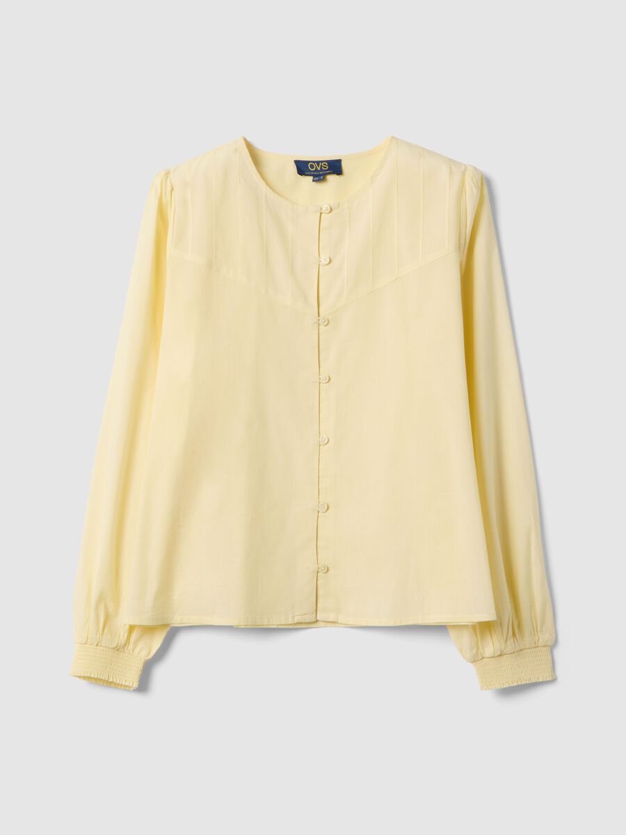 Beige pure cotton regular fit shirt with buttons and rounded collar_4