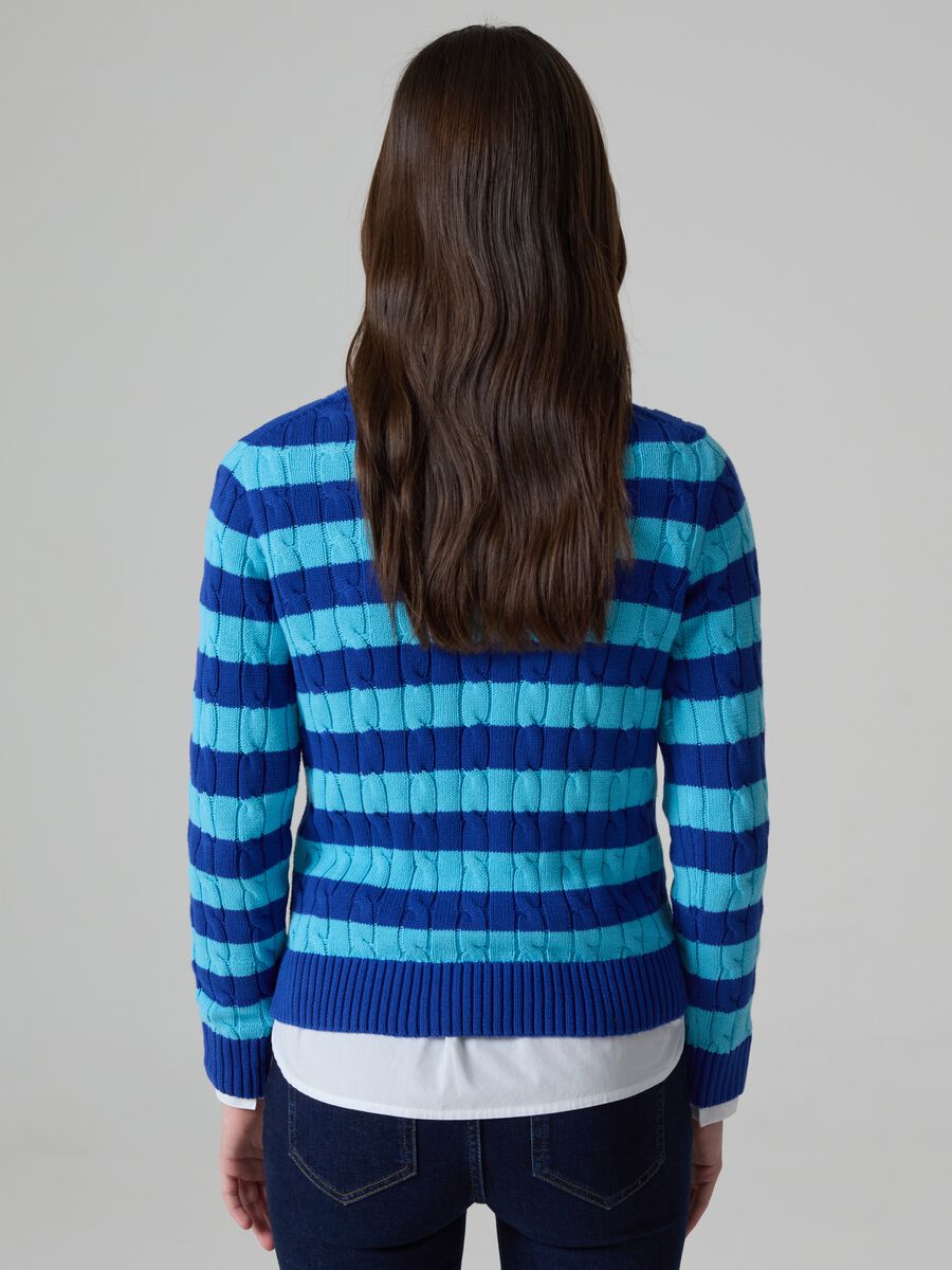 Striped pullover with cable-knit design_1