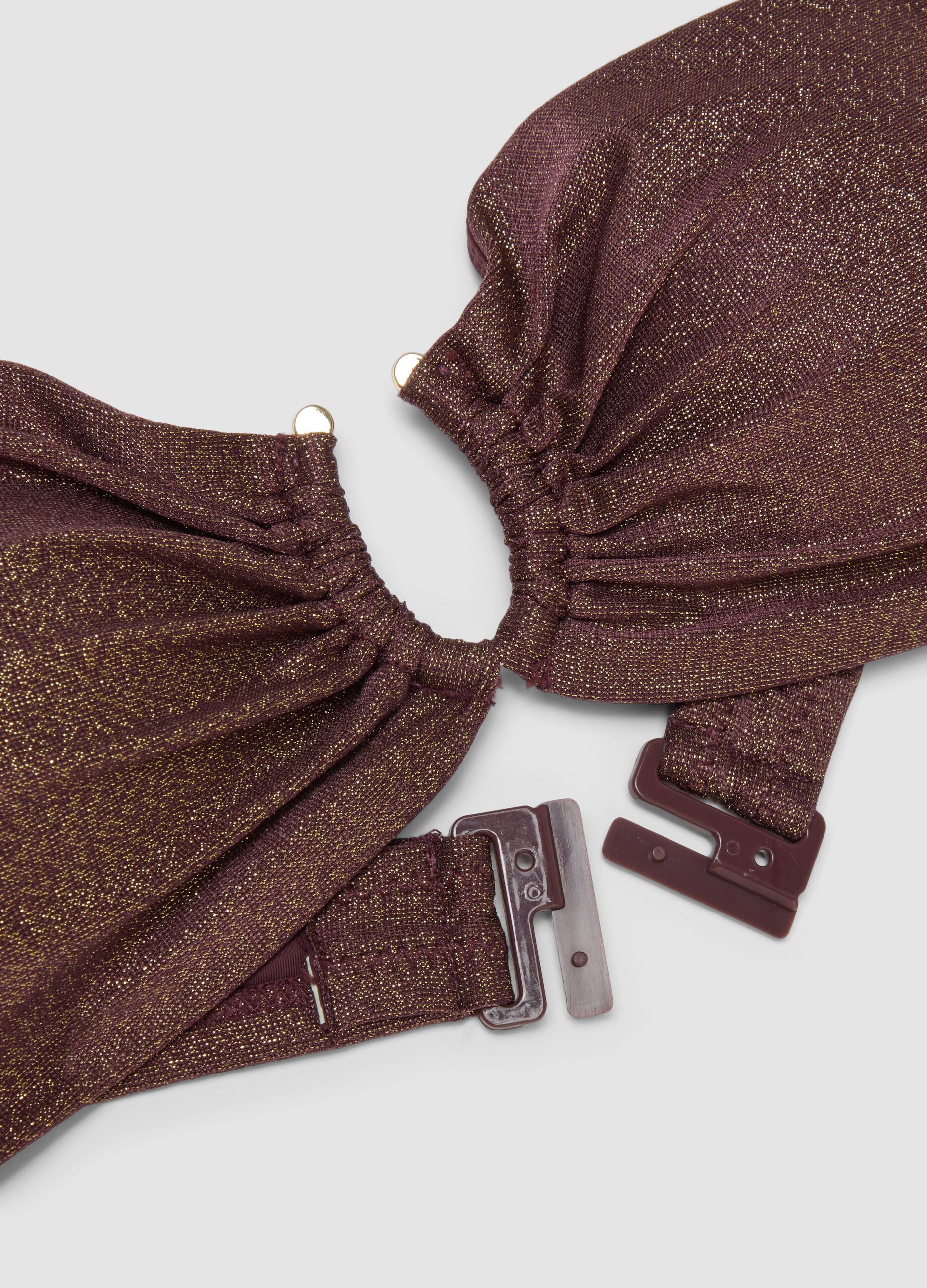 Brown bandeau bikini top in stretchy fabric with glitter