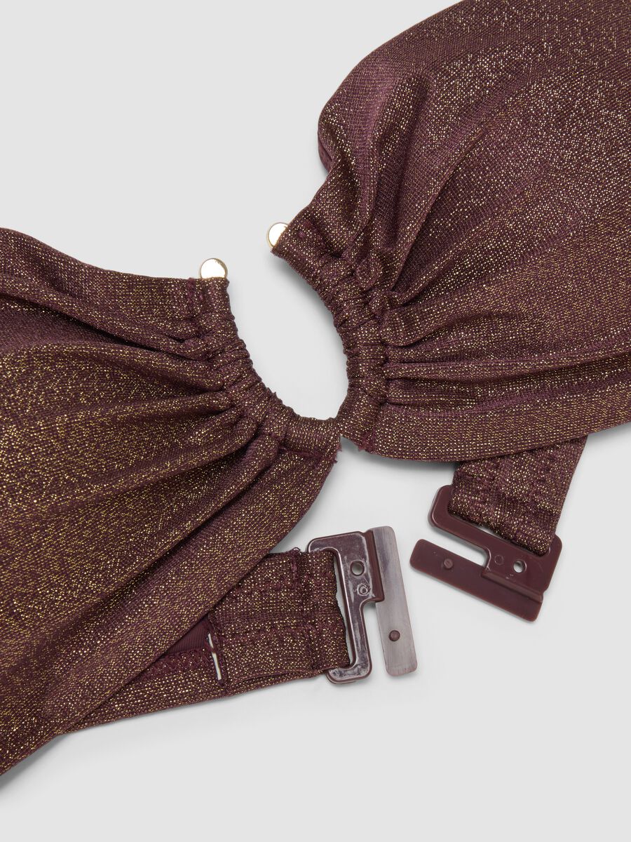 Brown bandeau bikini top in stretchy fabric with glitter_5
