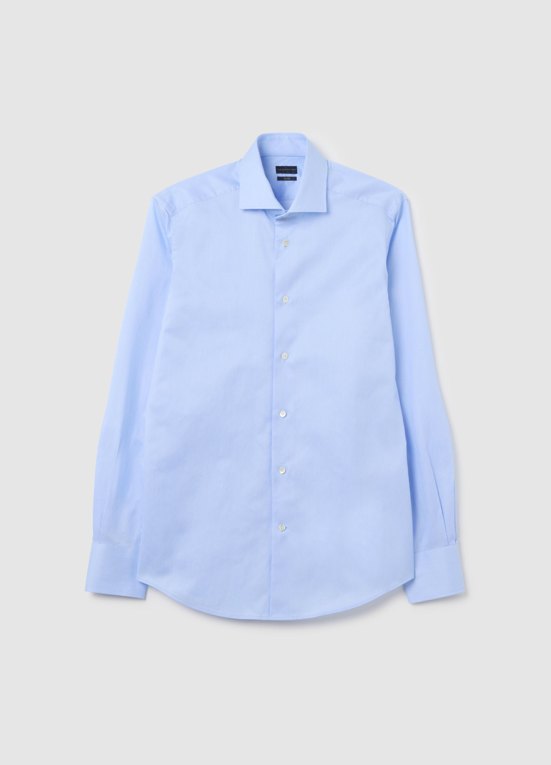 Camicia da uomo in puro cotone azzurra slim fit