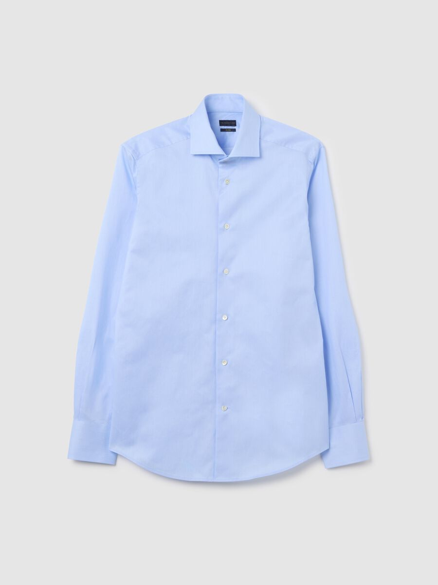 Men’s light blue slim-fit shirt in 100% cotton_0