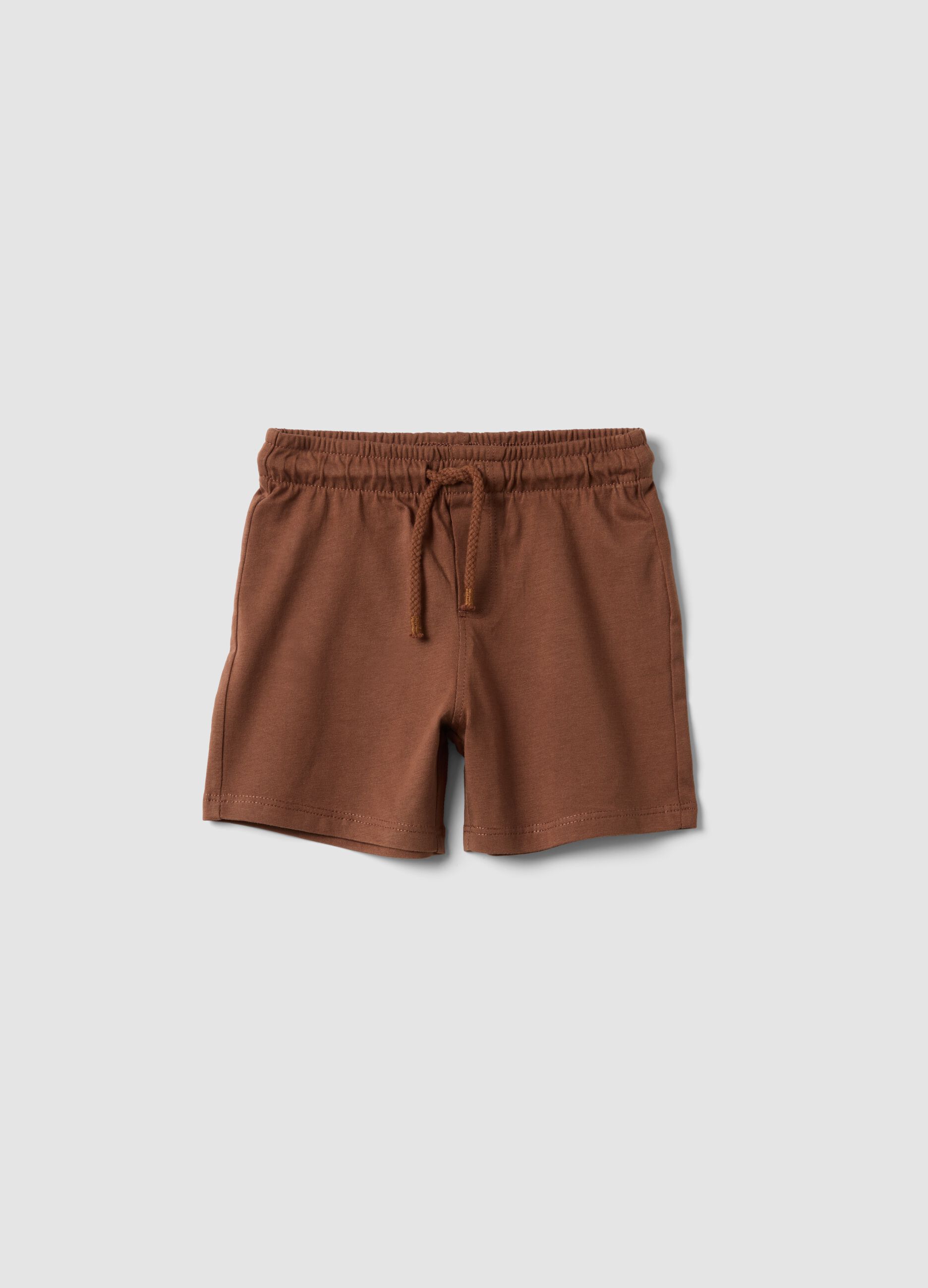 Shorts marroni in puro cotone organico con vita elasticizzata per bimbo regular fit