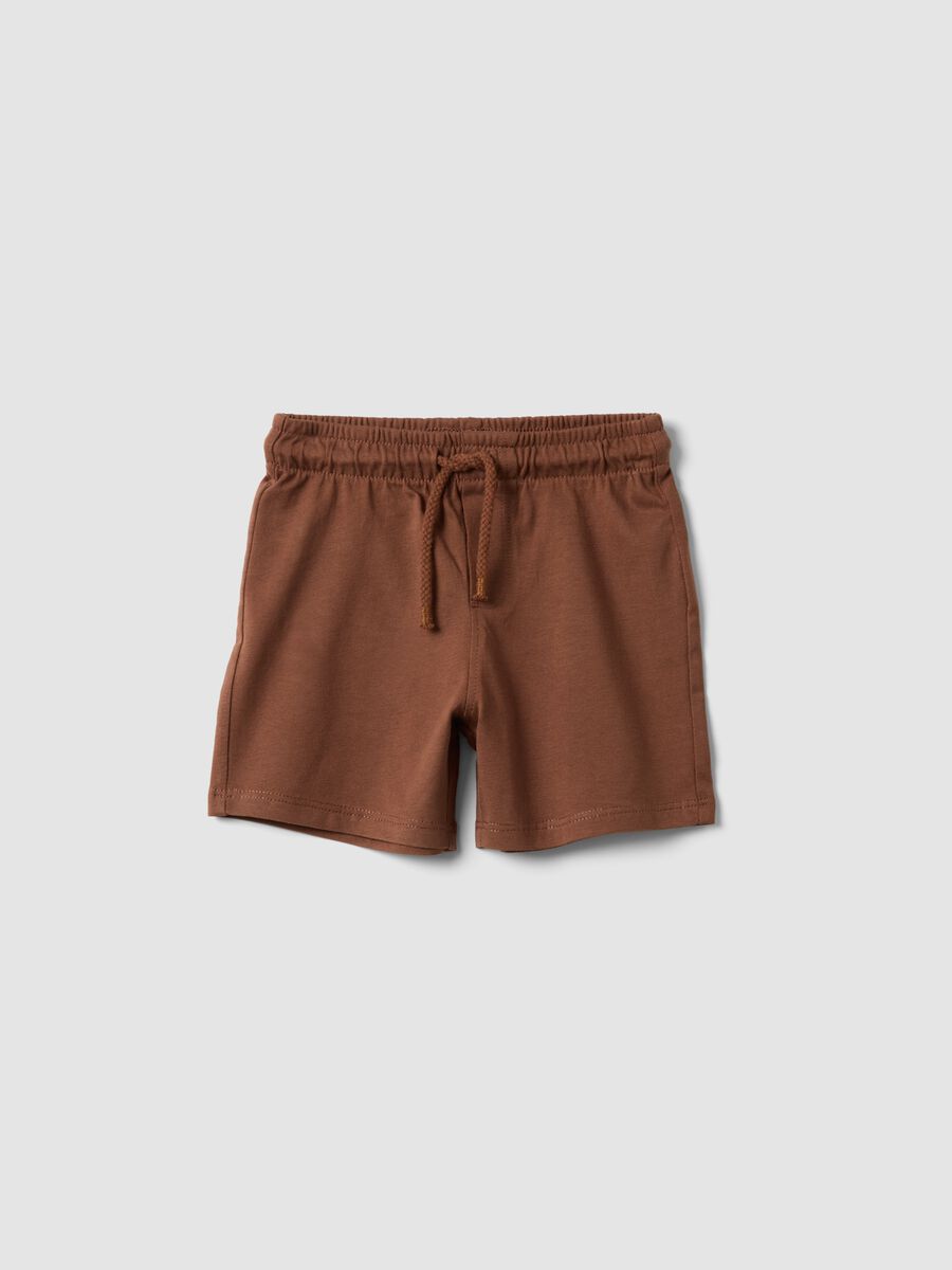 Shorts marroni in puro cotone organico con vita elasticizzata per bimbo regular fit_0