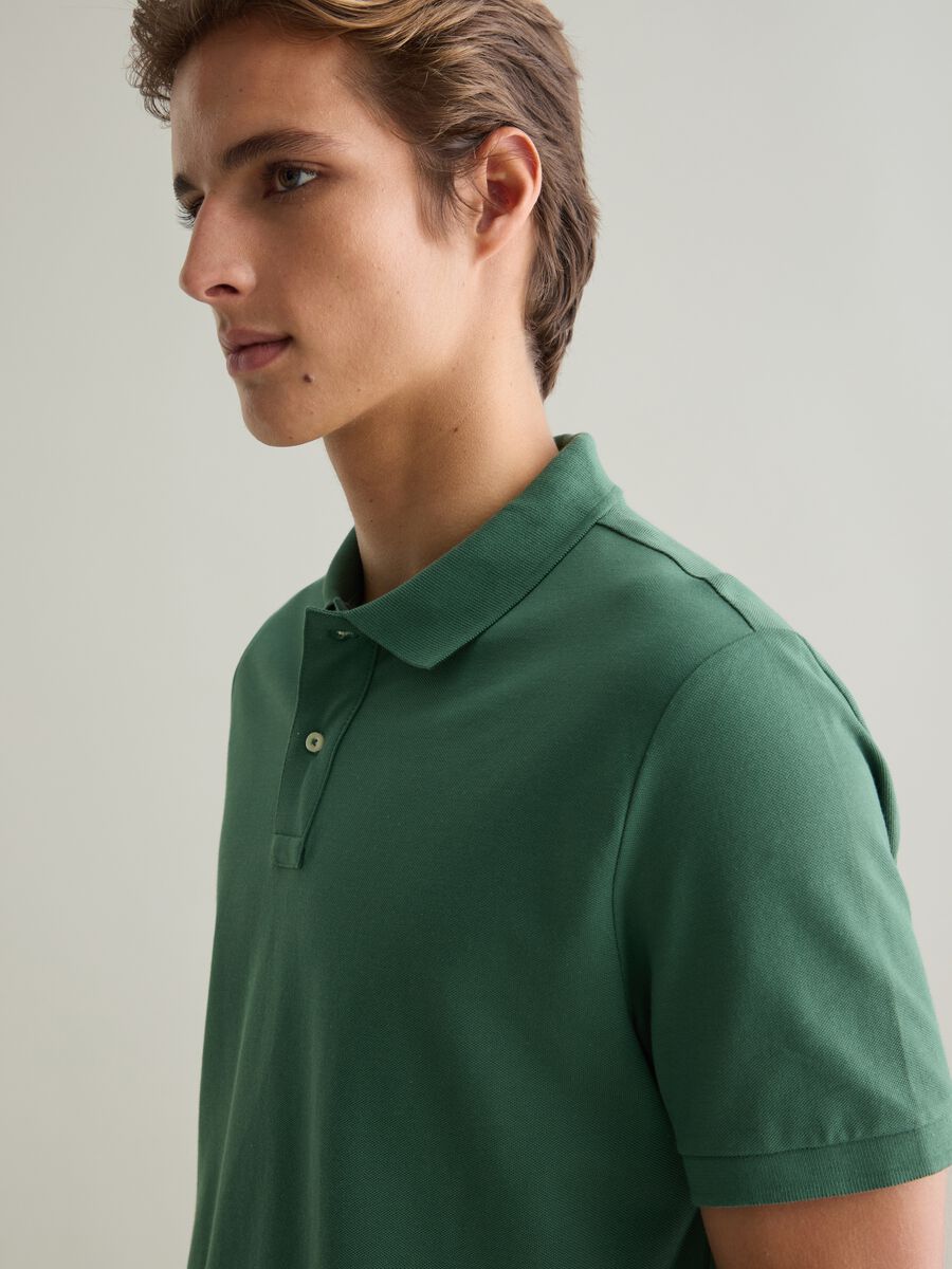 Men's green pure cotton polo, regular fit with a classic collar_1