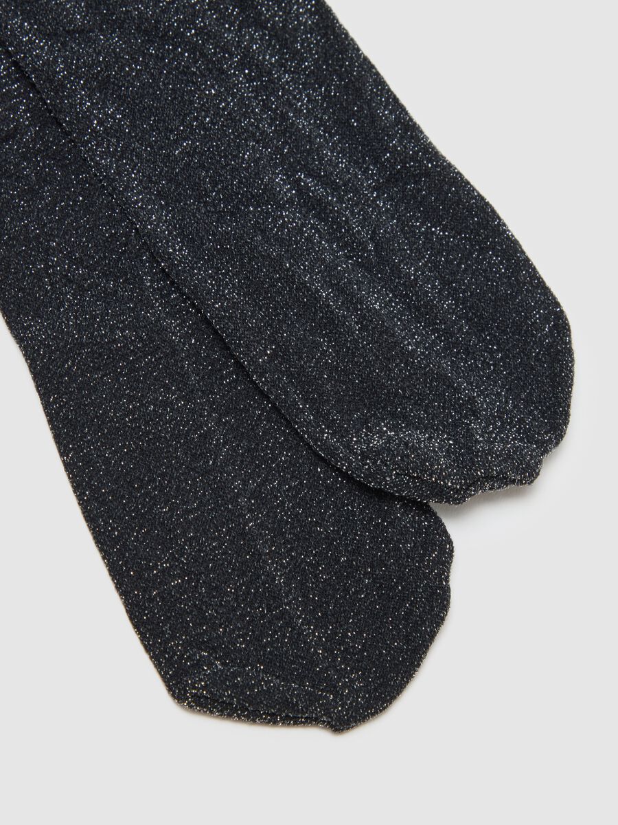 Collant neri con glitter da bambina in tessuto elasticizzato_1