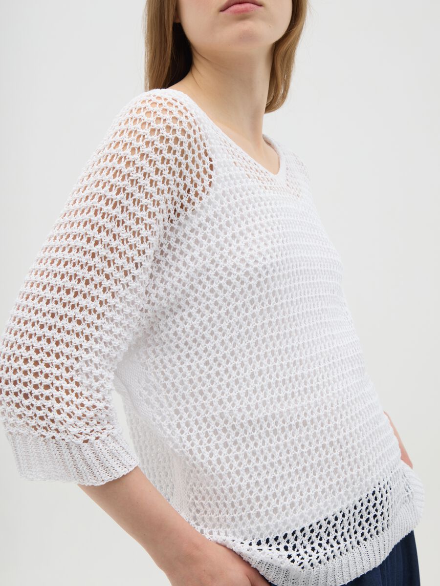 Women's white cotton regular fit jumper_2