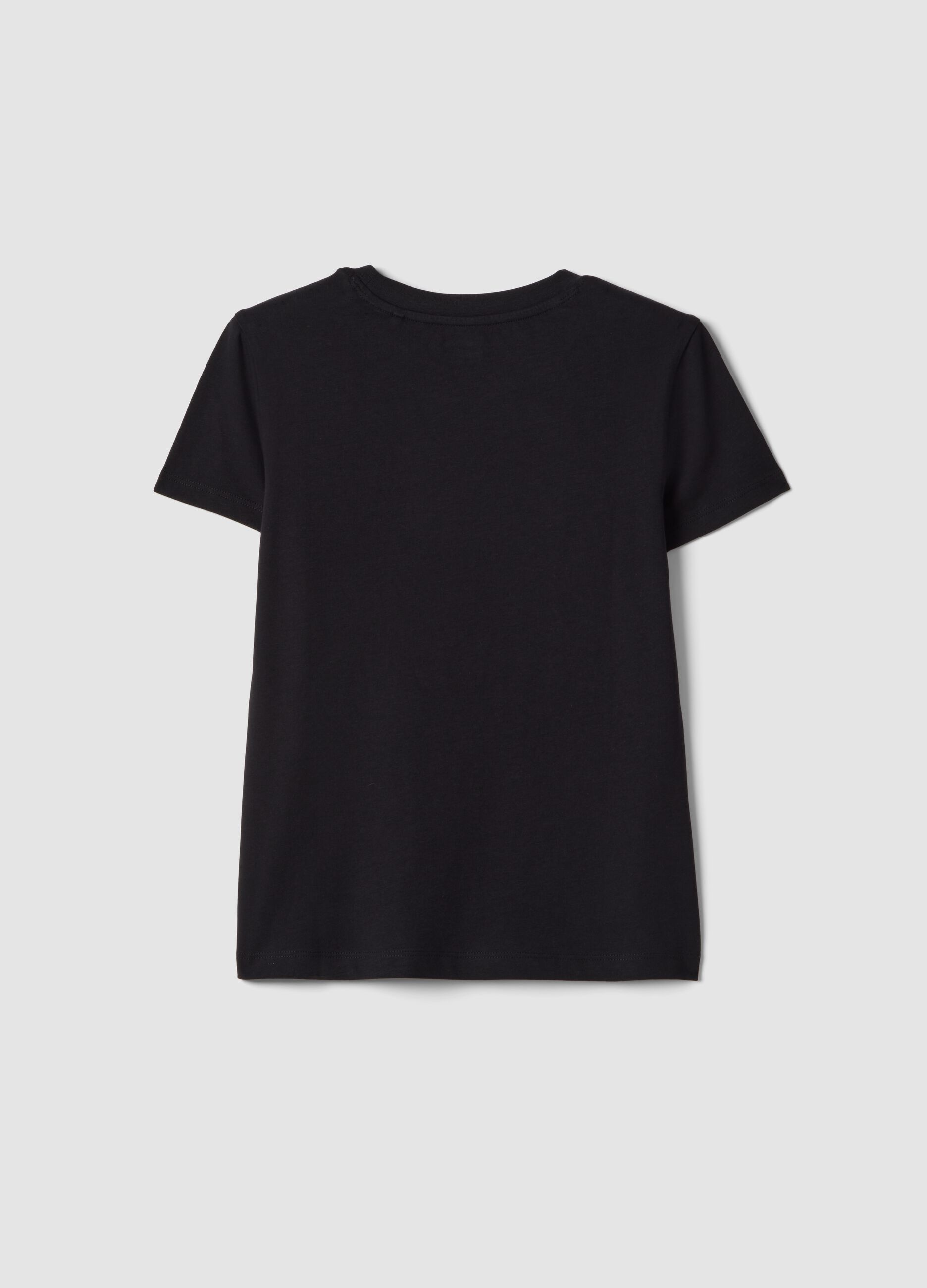 Girls&rsquo; black pure cotton regular-fit T-shirt