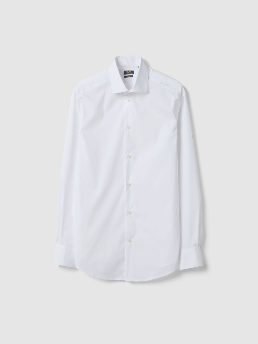 White stretch cotton slim fit shirt with classic collar_4