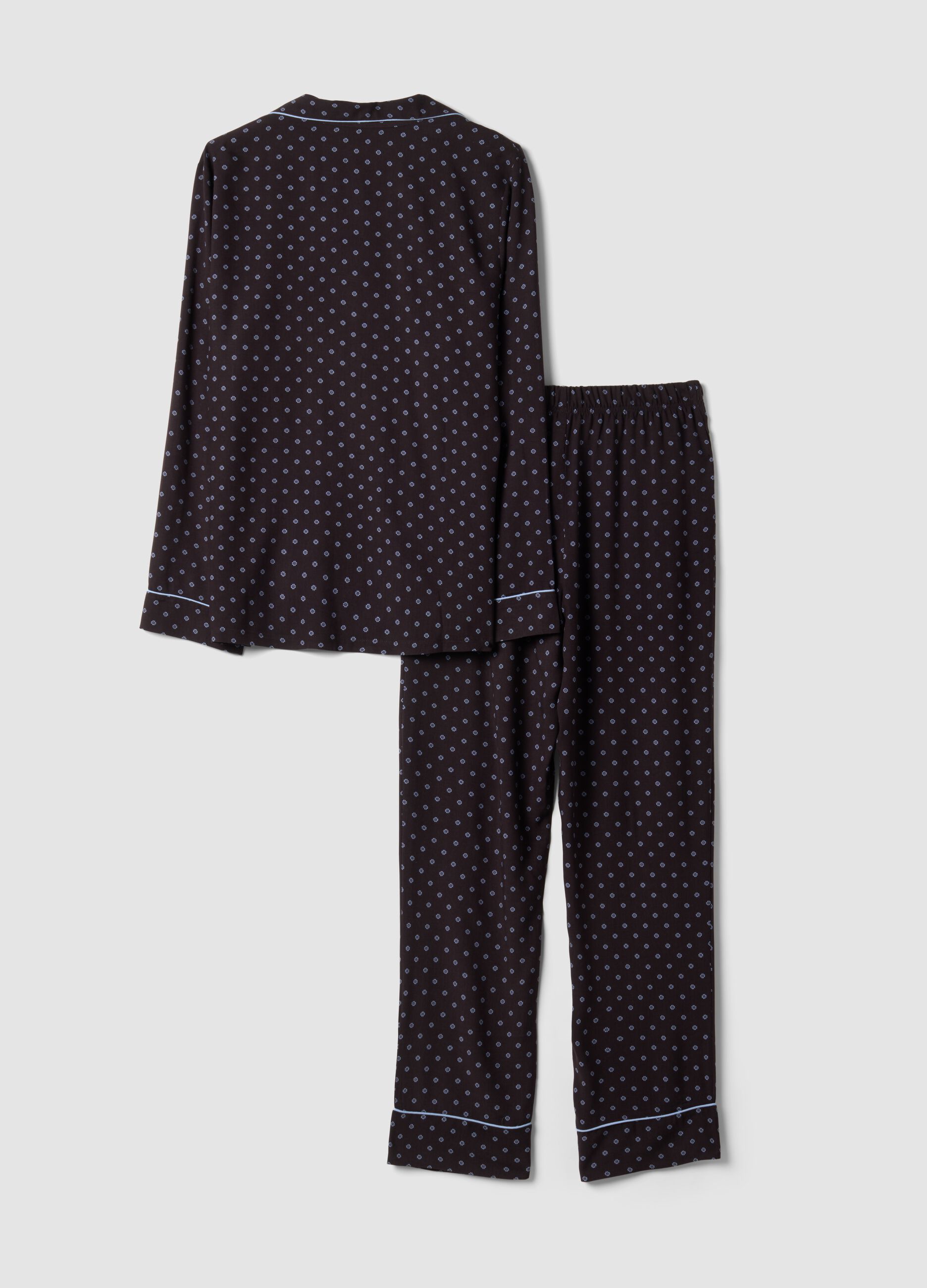 Brown pure viscose V-neck patterned pyjamas