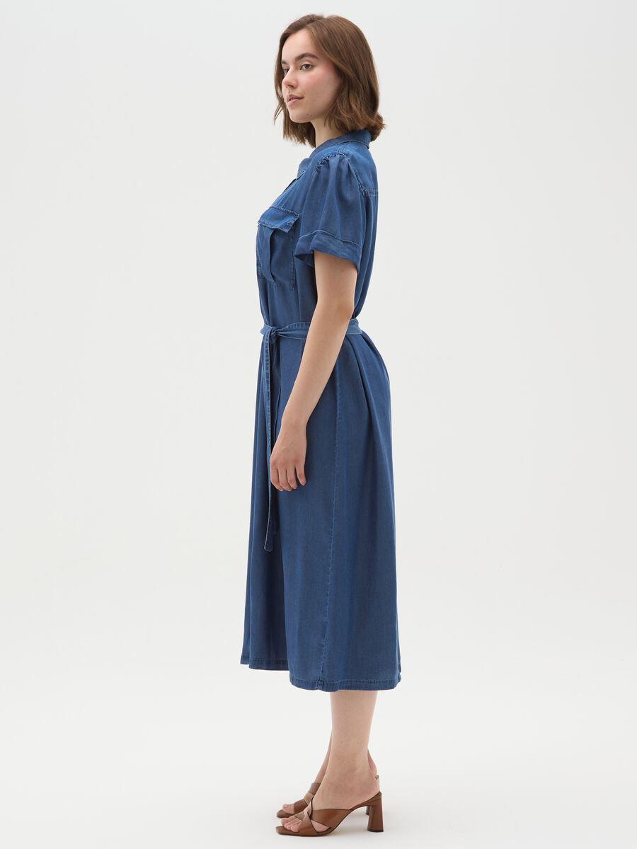 Women's Blue Lyocell Shirt Dress with Regular Fit_1