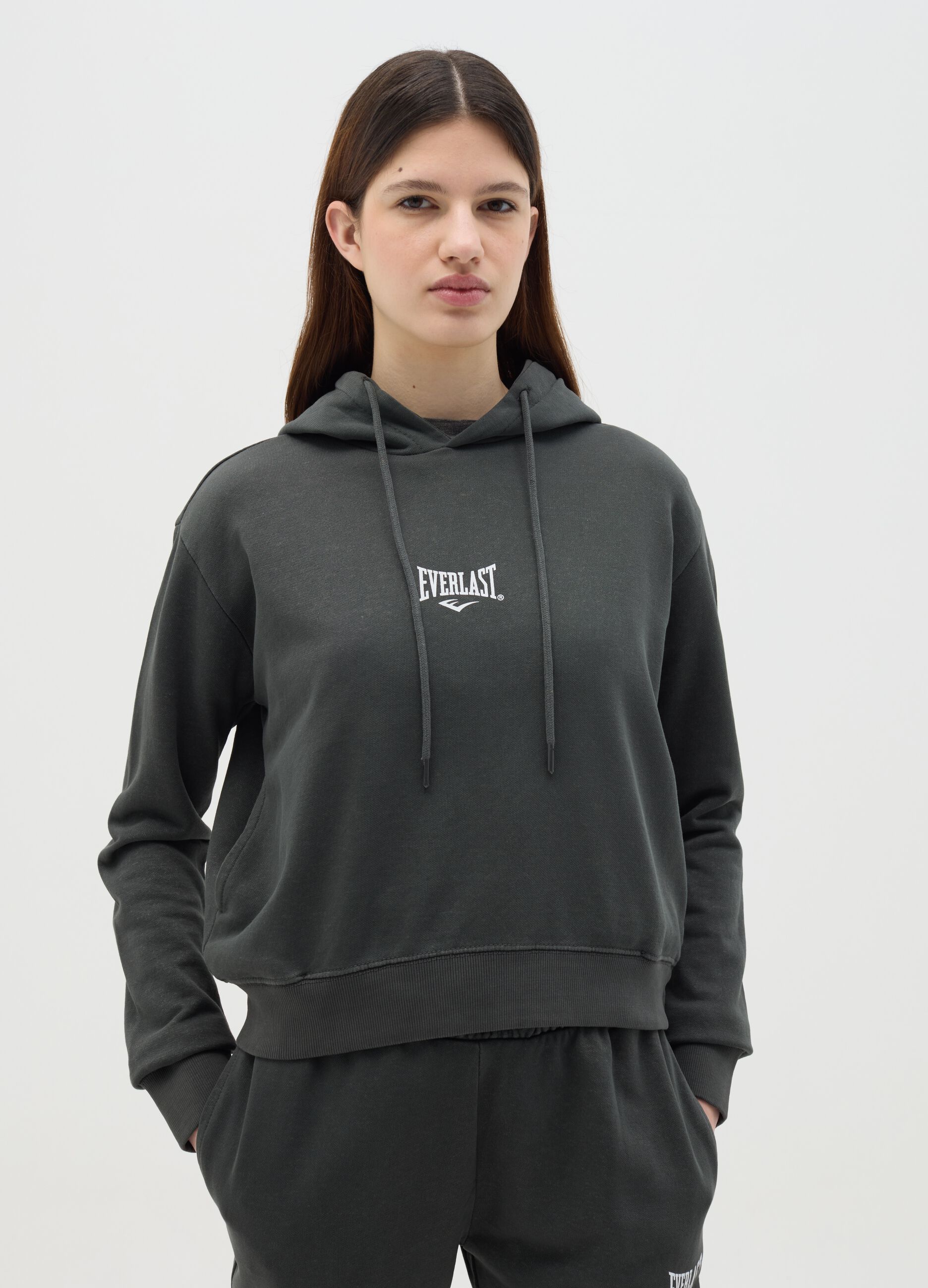 Grey swearshirt with hood and logo print