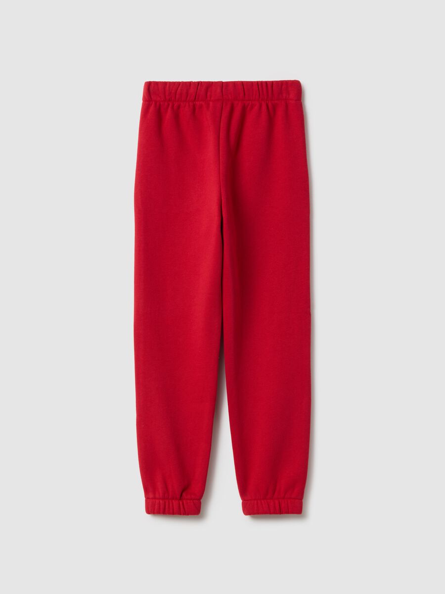 Girls' red cotton blend joggers with regular fit and logo_1