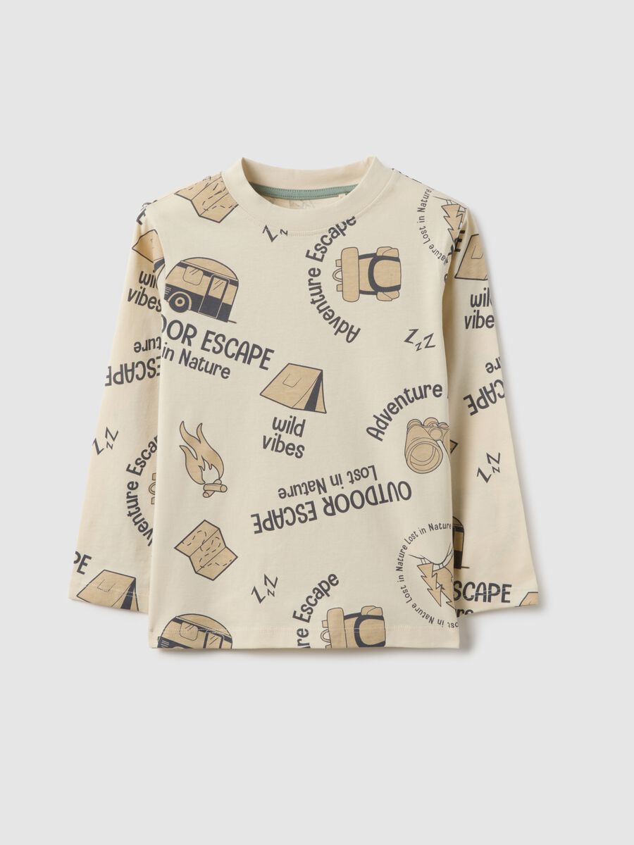 Beige pure cotton kids' regular fit t-shirt with print_0