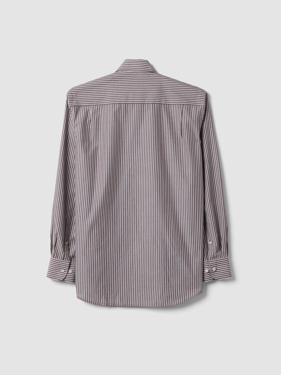 Camicia marrone in misto cotone a righe con collo botton down easy iron regular fit_5