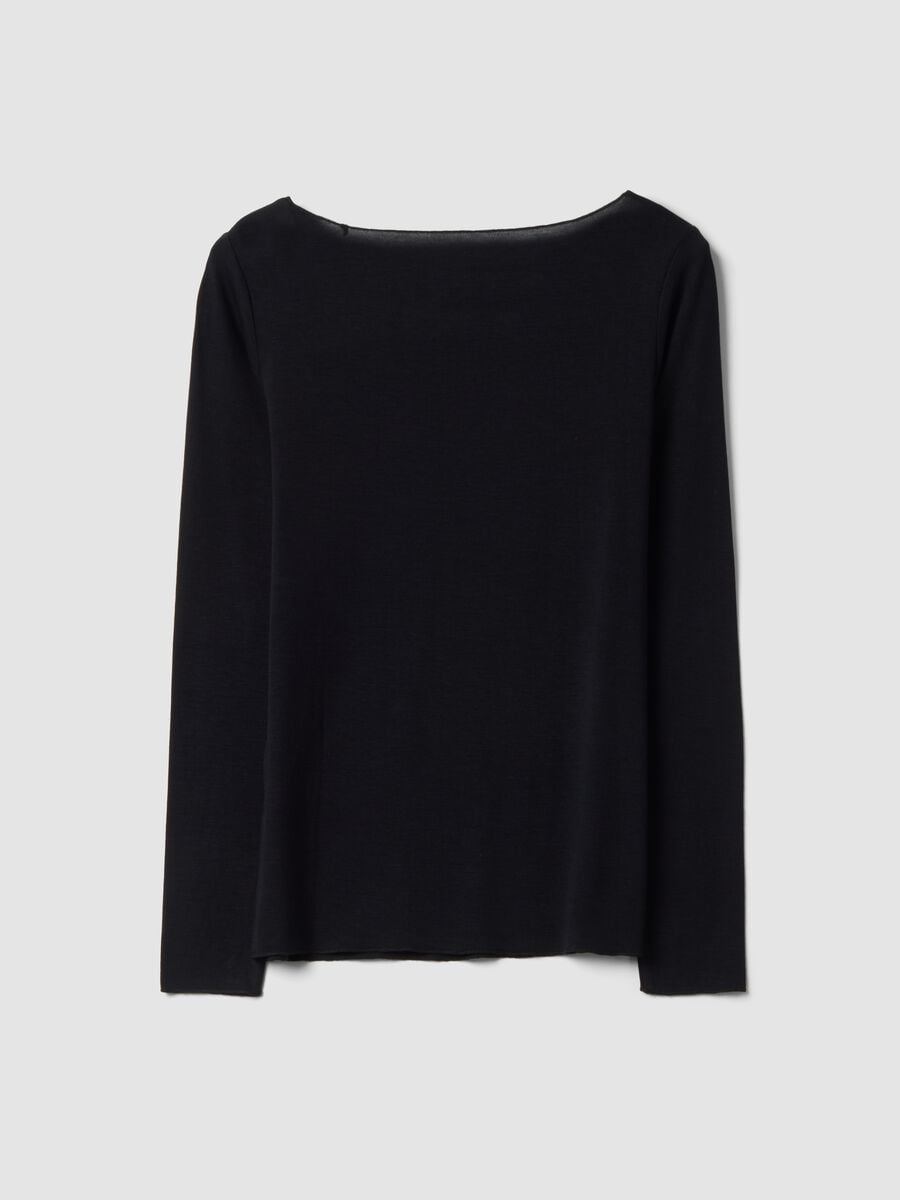 Black stretch modal crew-neck T-shirt, regular fit_2