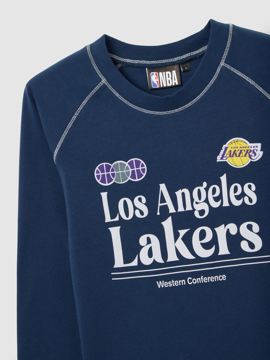 Blue stretch cotton shirt with Los Angeles Lakers logo_1