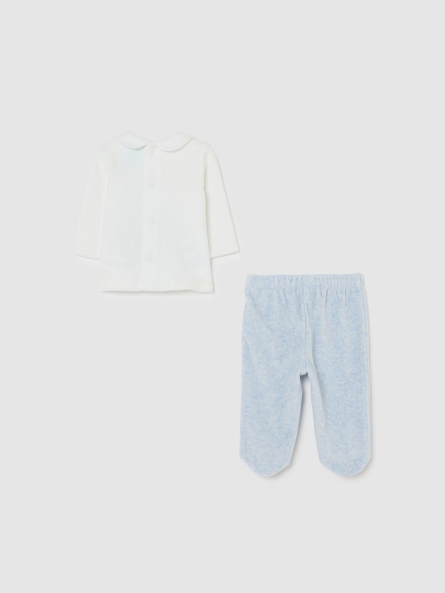 Newborn cotton and velour blend top and trousers set in multicolour_1