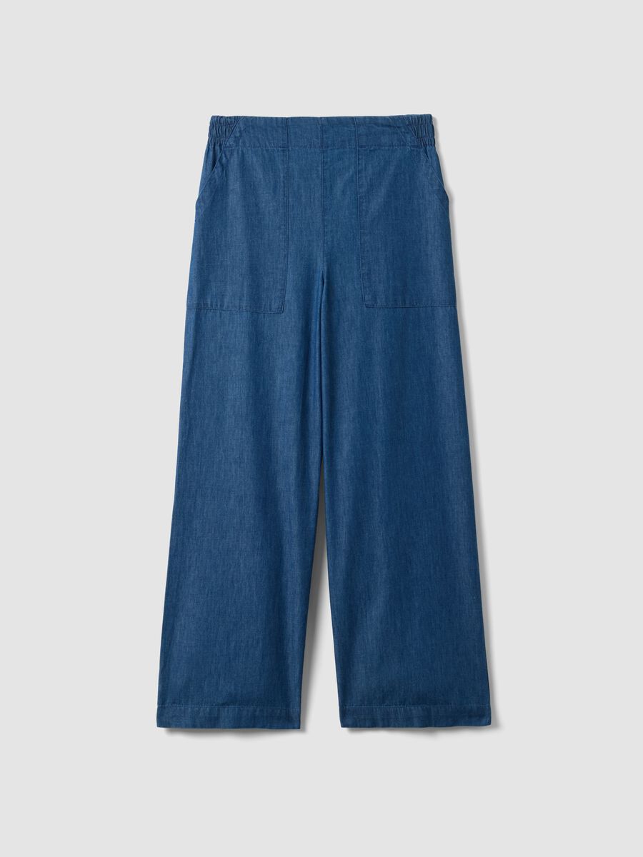 Pantaloni in puro cotone denim blu da ragazza wide leg_3