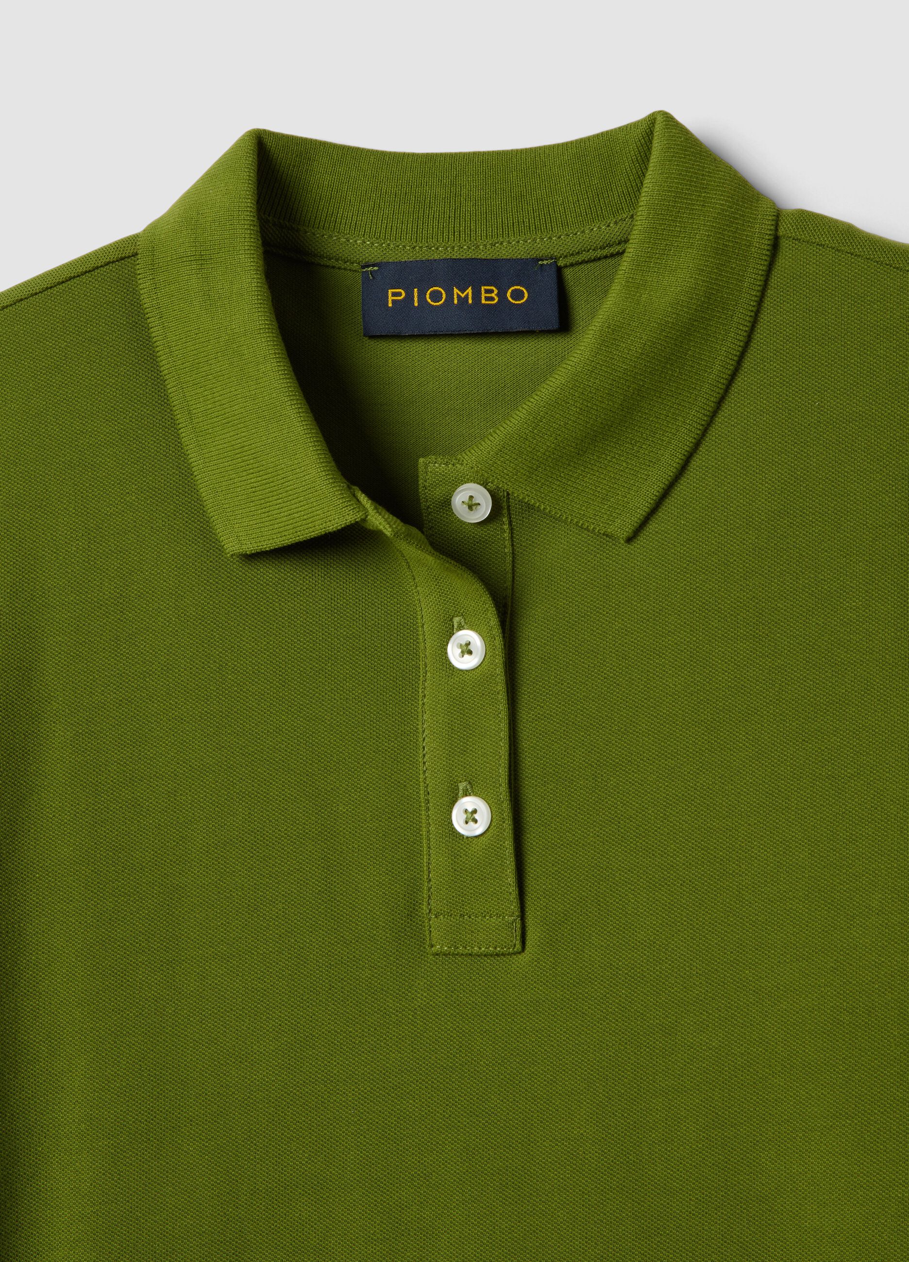 Green short-sleeve polo in pure cotton, regular fit