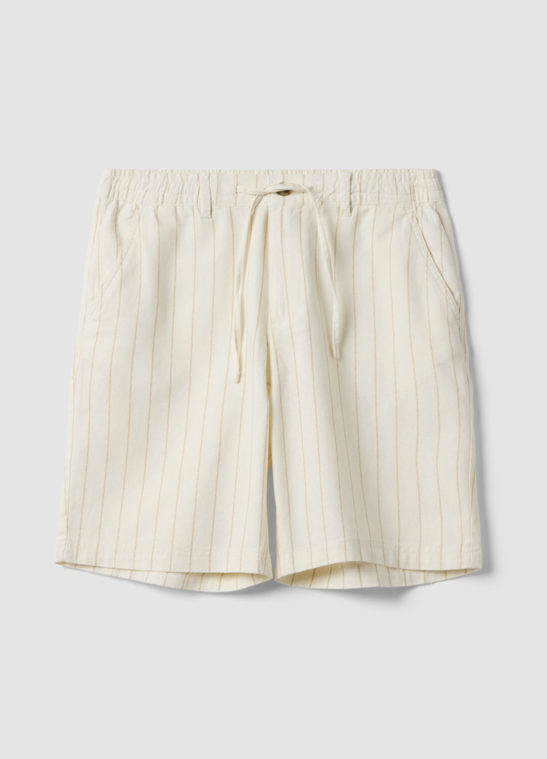 Multicolour striped linen-cotton blend shorts, regular fit