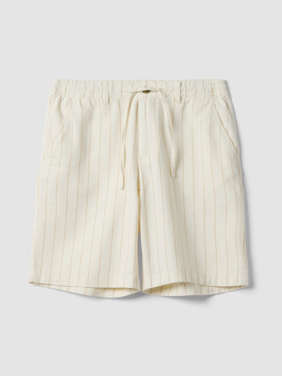 Shorts in misto lino e cotone a righe multicolor regular fit_4