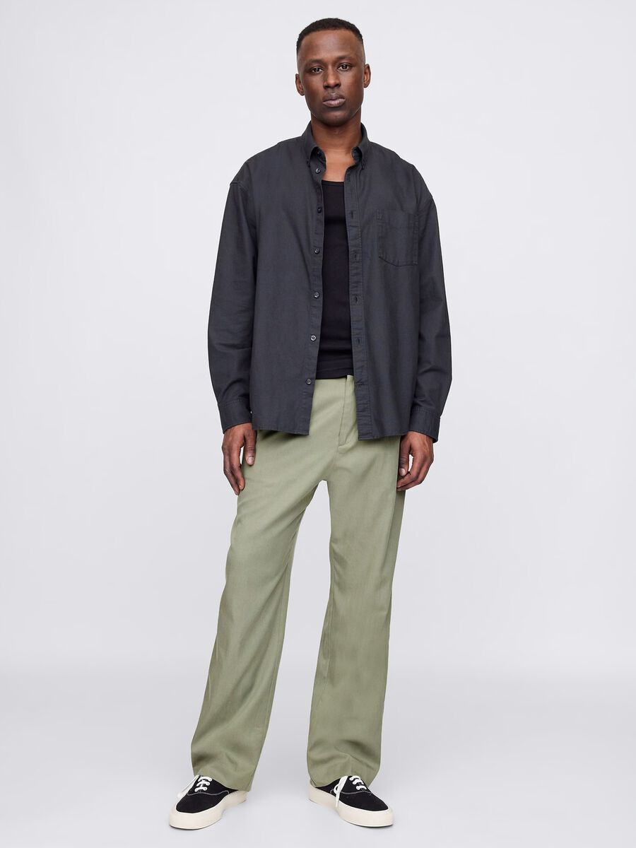 Green wide-leg trousers in Lyocell and cotton_0