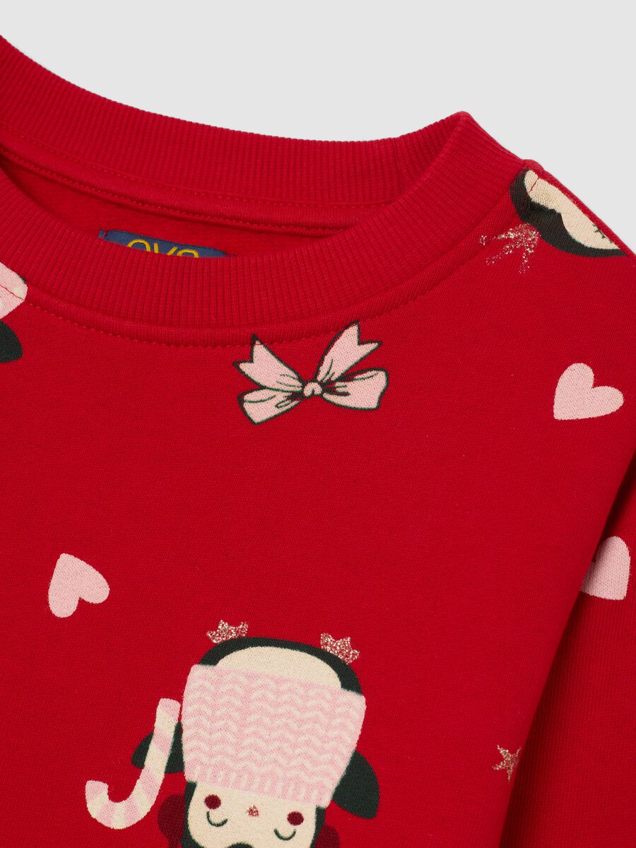 Felpa da bambina in puro cotone rosso regular fit con pinguini_2