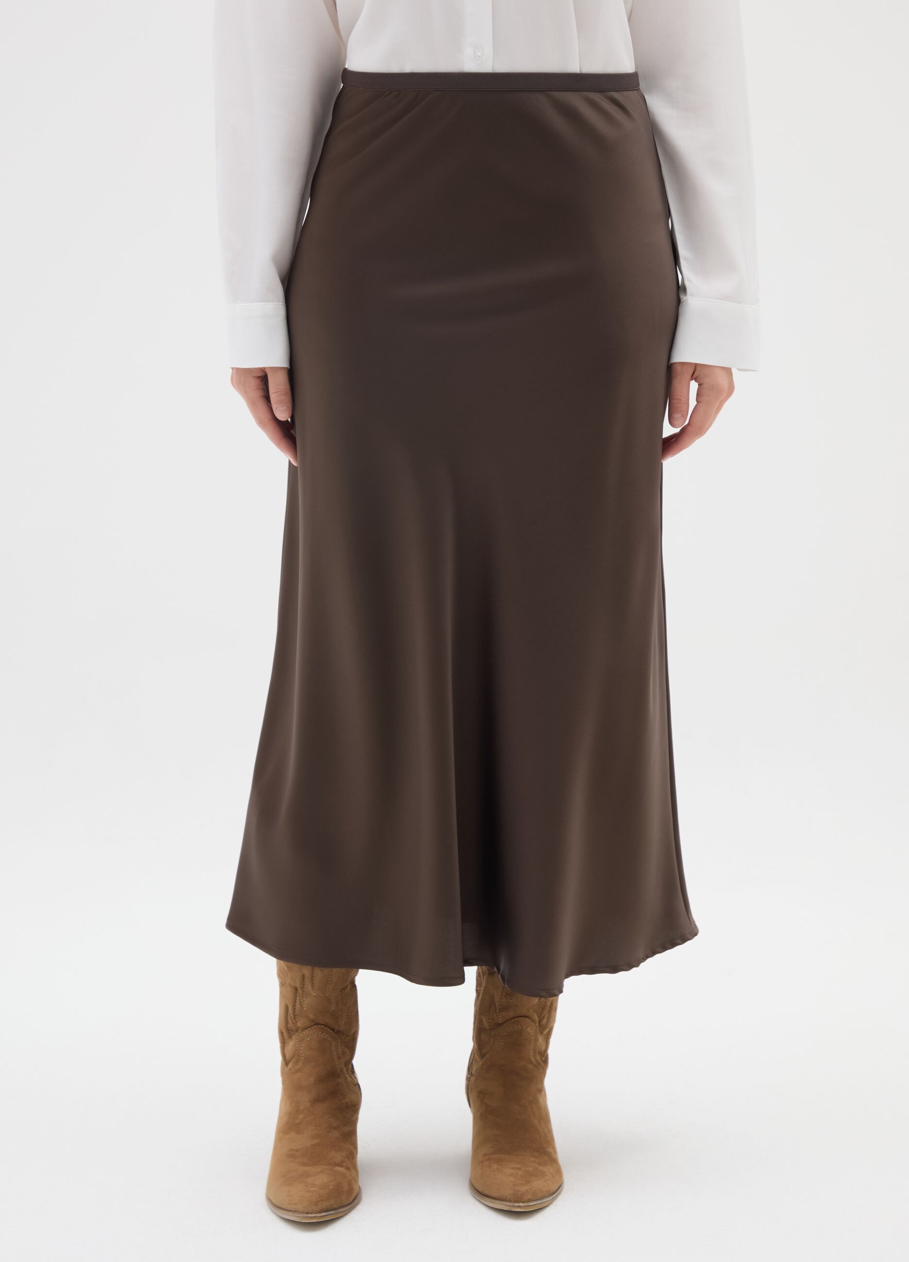 Grey Satin Long Skirt