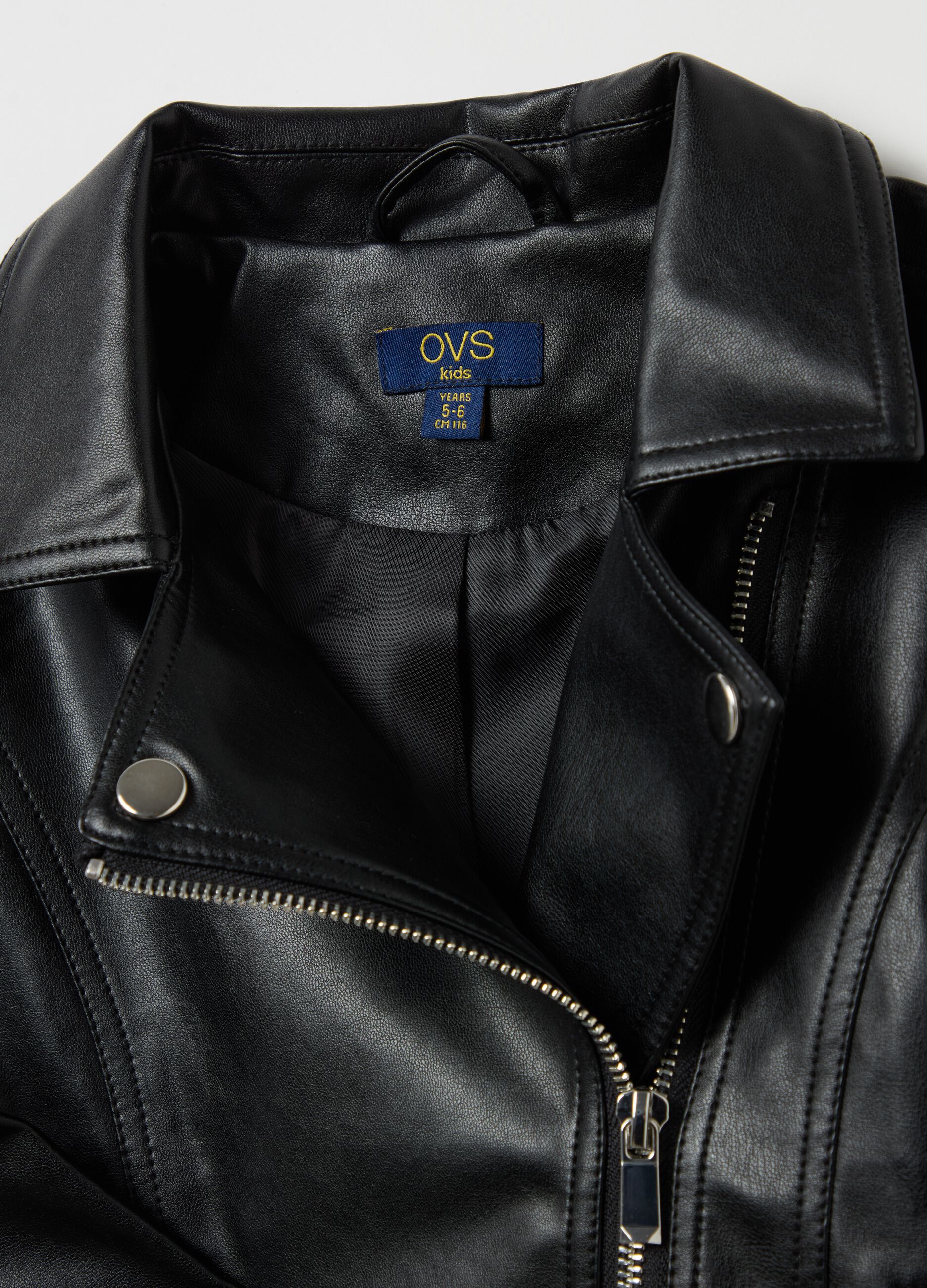 Glossy-effect biker jacket with zip