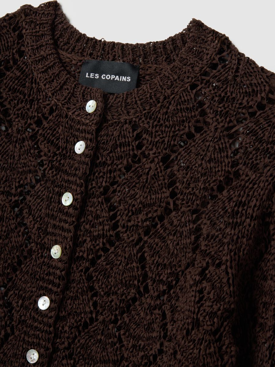 Brown cotton blend cardigan with regular fit and knitted design_1