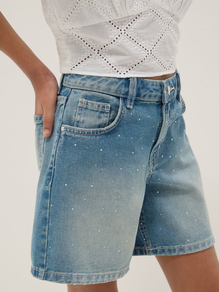 Shorts denim blu in puro cotone da ragazza regular fit con puntini_2