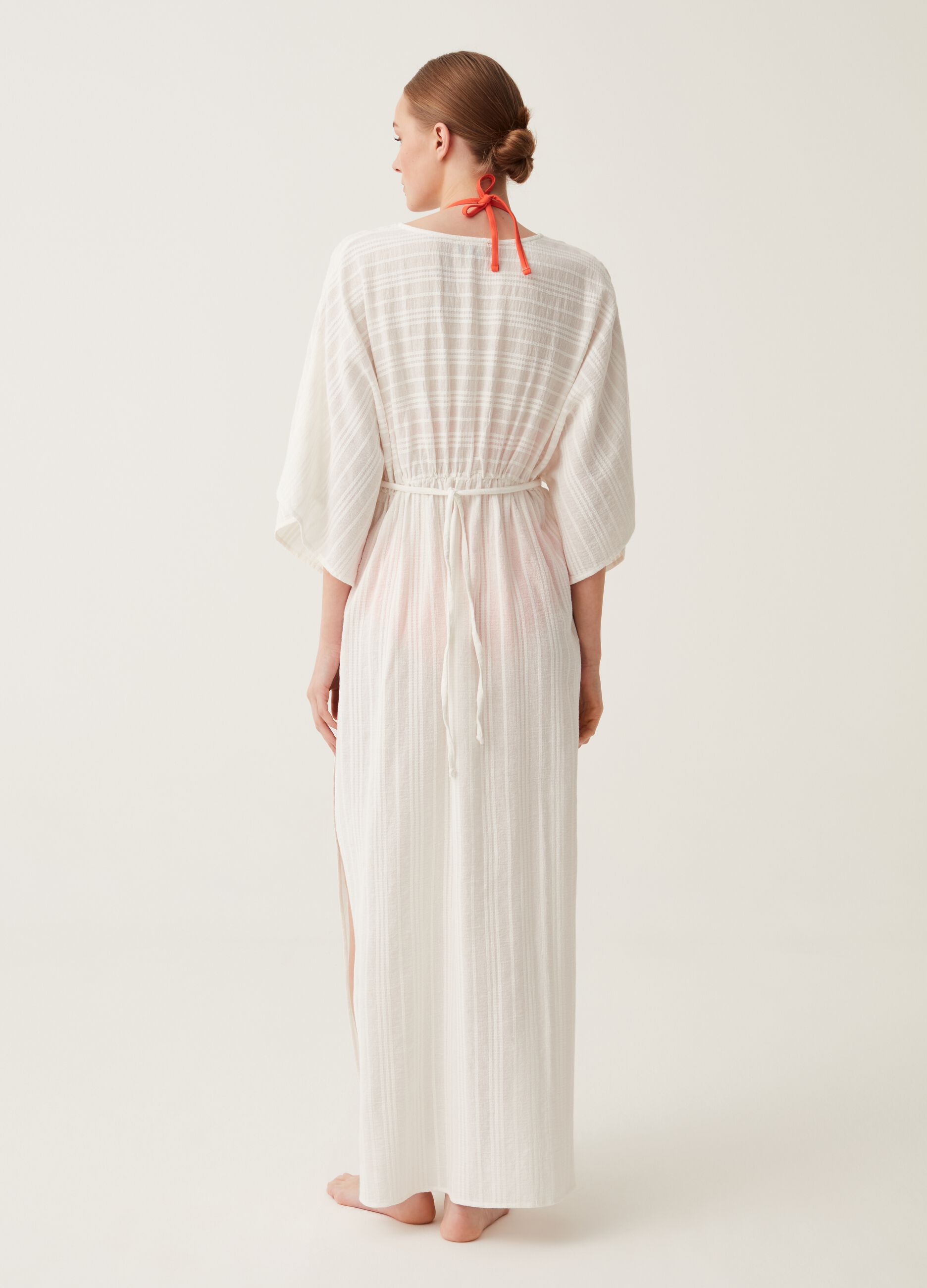 Copri costume lungo in cotone rigato_2