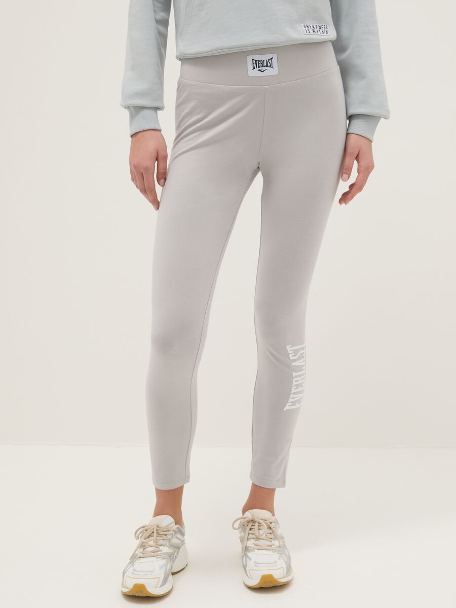 Grey stretch cotton leggings regular fit with Everlast logo_1