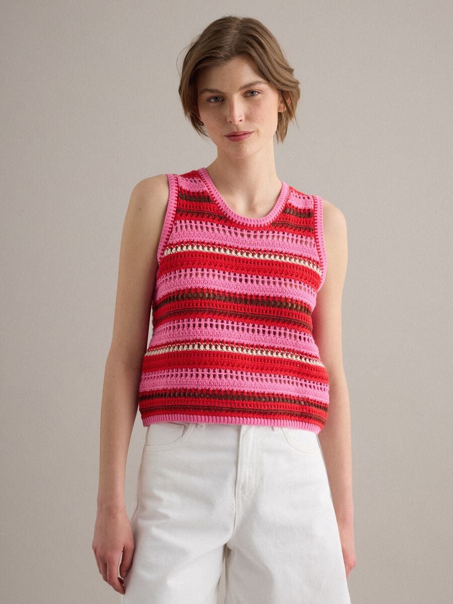 Multicolour striped pure cotton knitted vest, regular fit_2